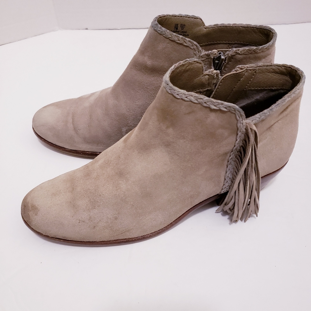 Sam Edelman Women Ankle Boots Paige Size 7M Leather Suede Side Zip Fringe Boho